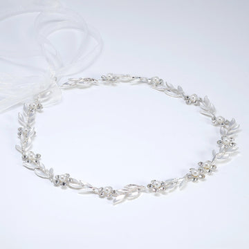 Silver Laurel Whisper Faux Pearl And Crystals Bridal Headband, Bridal Hair Vine, Delicate Headband, Hair accessories.
